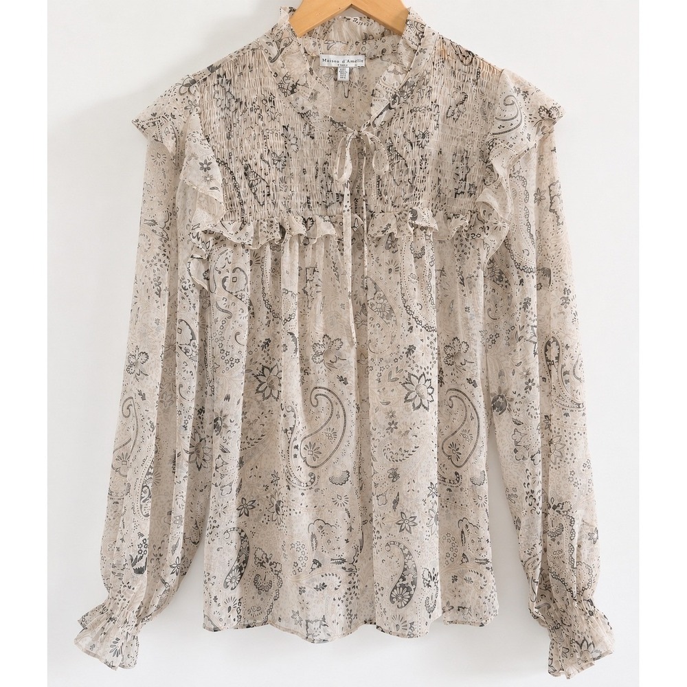 Maison d'Amélie Paris NWOT Sheer Floral Paisley Ruffle Blouse‎ Romantic French